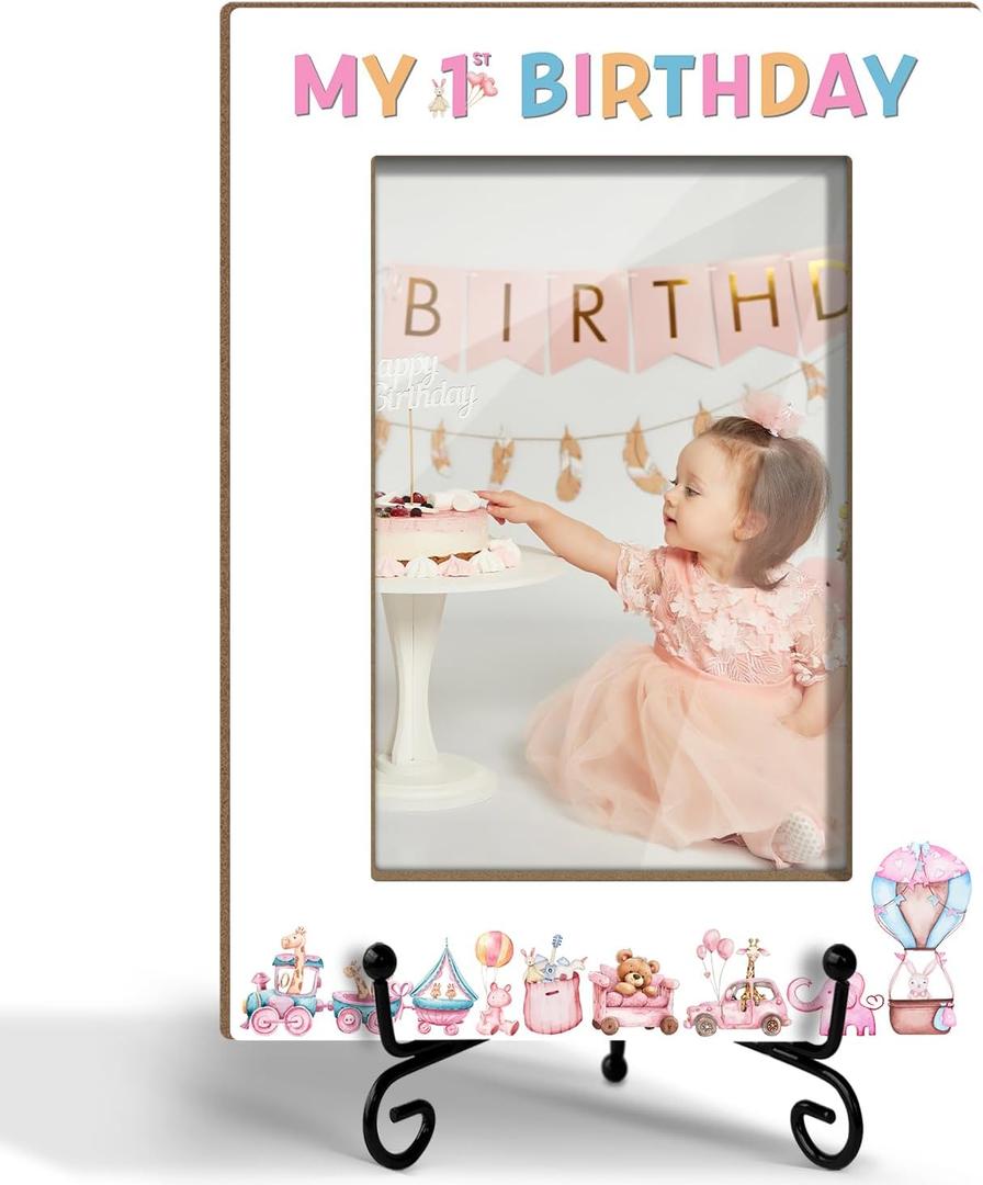My First Birthday Photo Frame, Memorial Gifts For Women Mom Dad, Fit 4x6 Picture Frame With Stand Home Desk Decor Tabletop Display, Pink Vertical -Txk81