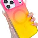 Aesthetic Case for iPhone 17 Pro Max Case for Women Girls [Compatible with Magsafe] Cute Girly Trendy Glitter Sparkly Rainbow Magnetic Protective Phone Cover, Matte Iridescent Red & Yellow
