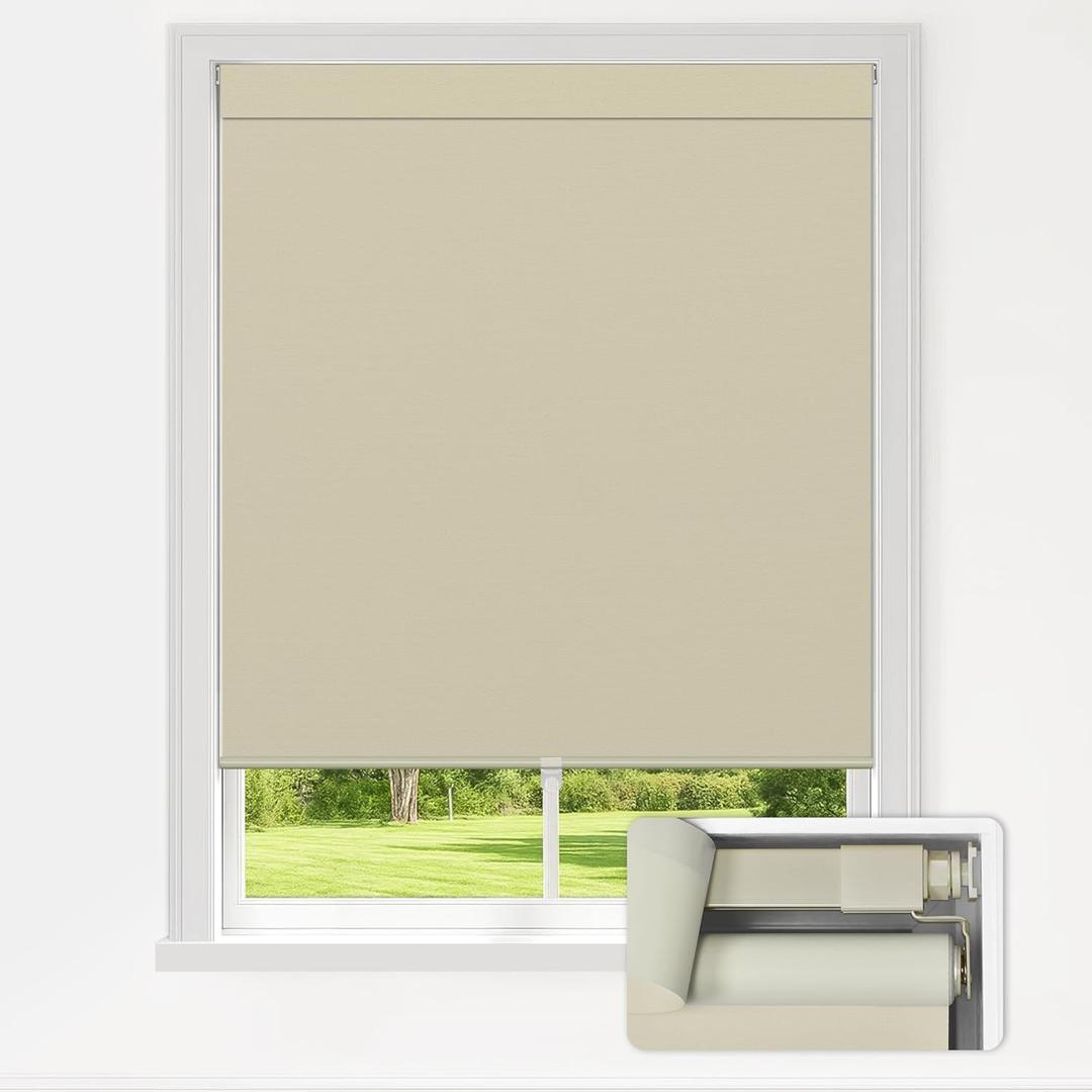 LazBlinds No Drill Blinds for Indoor Windows, Blackout Roller Shades, Cordless Window Blackout Blinds, Thermal Insulated Fabric UV Protection for Home and Office, 22" W x 72" H, Beige