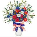 4 Bundles Artificial Red White and Blue Flowers with Patriotic Bows in Vase for Tables Centerpieces Decor 4th of July Independence Day Floral Arrangement Memorial Day Decorations
