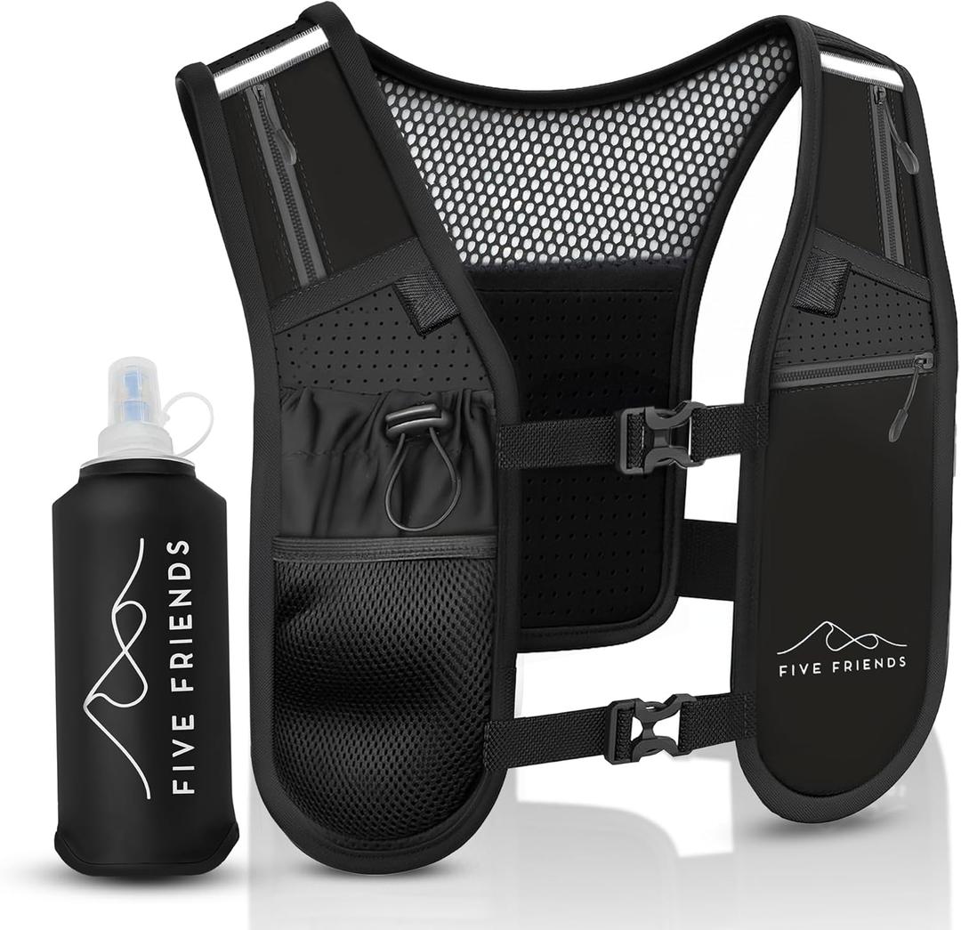 Running Vest with Water Bottle  Lightweight, Breathable Designed Reflective Hydration Vest with 6 Pockets  Adjustable Running Backpack for Men & Women, Ideal for Marathon (Medium-Large)