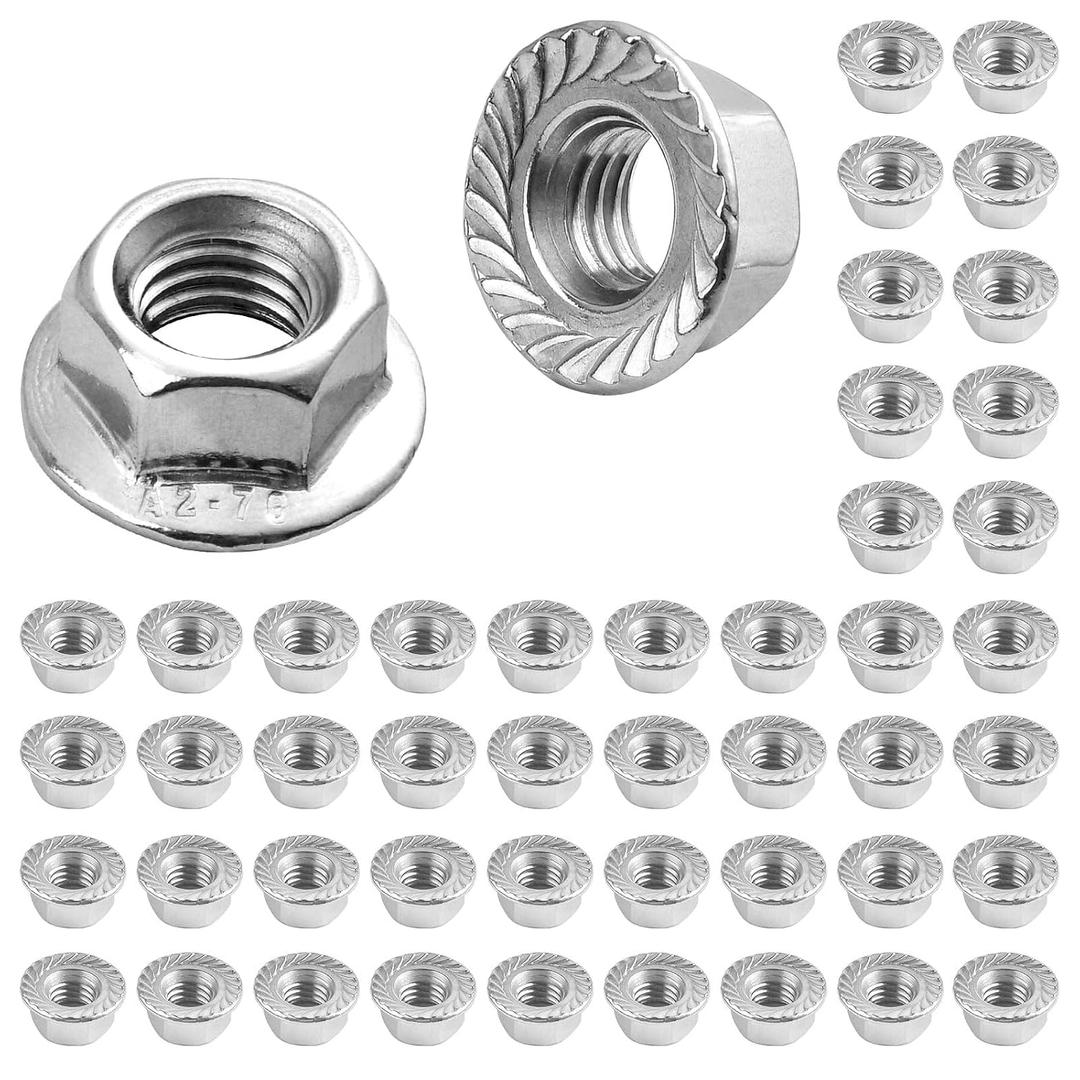 50 Pcs M10 x 1.5mm Flange Nuts,304 Stainless Steel Metric Serrated Flange Hex Flange Nuts, Bright Finish Lock Nuts,Silver
