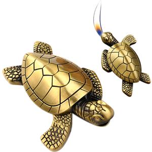 Torch Lighter - Turtle Shaped Refillable Gas Adjustable Flame Lighter, Unique Gift for Men & Women, Decorative Tabletop Lighter for Home & Office (Without Butane)-Titanium Gold