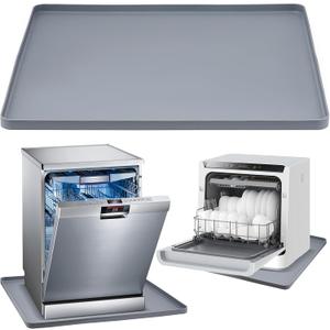 Dishwashers Drip Pan, Prevent Water Leakage and Protect Countertop & Floor, 23.6''x23.6'' Dishwasher Mat, Non-Slip & Leak-Proof Silicone Mat with 0.6'' Raised Edge, for Under Most Portable Dishwasher (Grey)