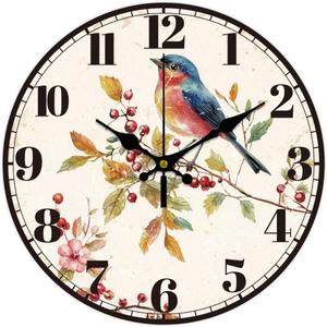 CHGCRAFT 12inch Bird Wall Clock Berries Battery Operated Silent Non Ticking Flowers Round Decorative Clock for Office Home Kitchen Decor