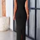 PRETTYGARDEN Women's 2026 Summer Formal Maxi Dresses Sleeveless One Shoulder Bodycon Ruched Mesh Wedding Guest Cocktail Dress (Black, M)