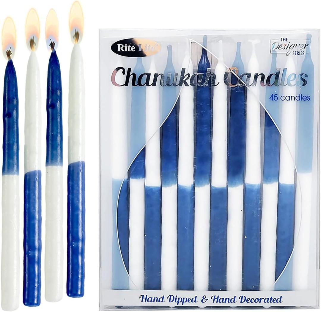 Rite Lite Natural Chanukah Candles, Pack of 45 Candles, Hanukkah Candles Bulk, Two Tone Hanukkah Candles for Menorah (Blue & White)