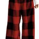 Wyeysyt Women Fuzzy Pajama Pants Plush Elastic Waist Wide Leg Leopard Pants Pj Bottoms Lounge Fluffy Pants (Medium, Red Plaid)