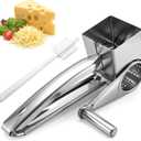 Stainless Steel Rotary Cheese Grater - Handheld Manual Food Shredder with Hand Crank for Hard Cheese, Chocolate and Vegetables, Dishwasher Safe