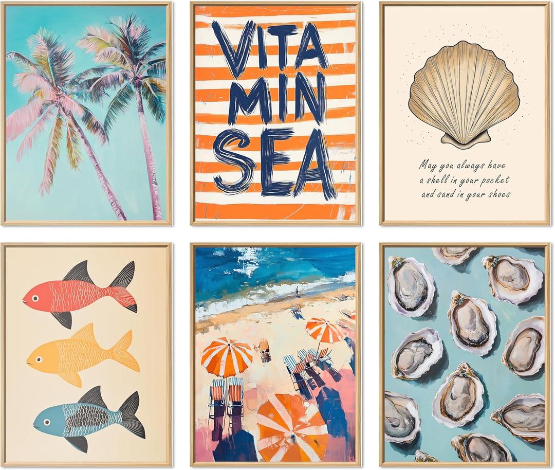 HK Studio Ocean Decor, Coastal Wall Decor - Beach Decorations for Home, Unframed 6 Pcs 13" x 17"