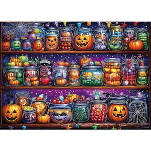 Halloween 1000 Piece Puzzles for Adults, Halloween Spider Candy Jar for Adults, Hard Challenge Art Jigsaw Puzzles, for Gifts Birthday Party Games Family, 27.5 * 19.7 inch Dust Free Puzzle