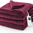 Sunbeam Electric Royal Luxe Microplush Heated Blanket, 12 Heat Settings, 12-Hour Auto Shut-Off, Fast Heating, Warm & Cozy, Machine Washable, Cabernet Color, Twin (84" x 62")