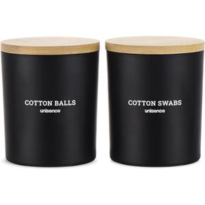 Glass Qtip Holder 2 Pack , Qtip Holder Dispenser Bathroom Set Bathroom Organizers and Storage Q tip Holder with Lid Makeup Storage Organizer for Cotton Swabs,Cotton Balls,Pads,Floss Picks ,Black