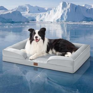 Bedsure Cooling Dog Beds Large Sized Dog - Orthopedic Large Dog Cooling Bed Washable, Dogs Couch Sofa with Waterproof Removable Cover, Pet Bed with Nonskid Bottom, Cooling Grey, 35"