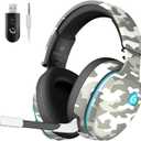 Gtheos 2.4GHz Wireless Gaming Headset for PS5, PS4 Fortnite & Call of Duty/FPS Gamers, PC, Nintendo Switch, Bluetooth 5.3 Gaming Headphones with Microphone for Computer, Mobile, Stereo Sound (Camo)
