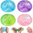 4Pcs Glitter Slow Rebound Stress Balls, Soft Squeeze Tactile Balls for Anxiety Relief, Portable Desk Decor & Gift for Adults