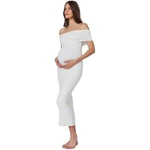 BUMPSUIT Off the Shoulder Maternity Dress for Pregnancy, Stretchy Fabric Foldover Neckline Ladies Long Maternity Maxi Dress.L