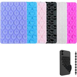 6 Pack Silicone Double-Sided Suction Cup Phone Case Detachable Mount, Hands-Free Strong Grip Holder Stand for Selfies and Videos (Rose+Black+Pink+Purple+Blue+Transparent)