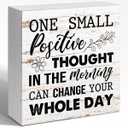 Inspirational Wood Box Sign Shelves Decor, One Small Positive Thought Can Change Your Whole Day Wood Block Sign Wall Decorate, Motivational Decoration For Home Office Desk Shelf