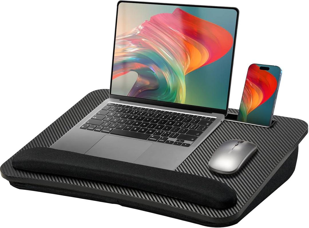 HUANUO Lap Laptop Desk - Portable Lap Desk with Pillow Cushion, Fits up to 15.6 inch Laptop, with Anti-Slip Strip & Storage Function for Home Office Students Use as Computer Laptop Stand - Black (Medium)