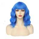 Blue Wig for Women Short Wavy Wigs with Bangs Bob Curly Wig Women's Colorful Wigs Shoulder Length Synthetic Heat Resistant Fiber Wigs for Cosplay Halloween Costume Party(14 Inches)