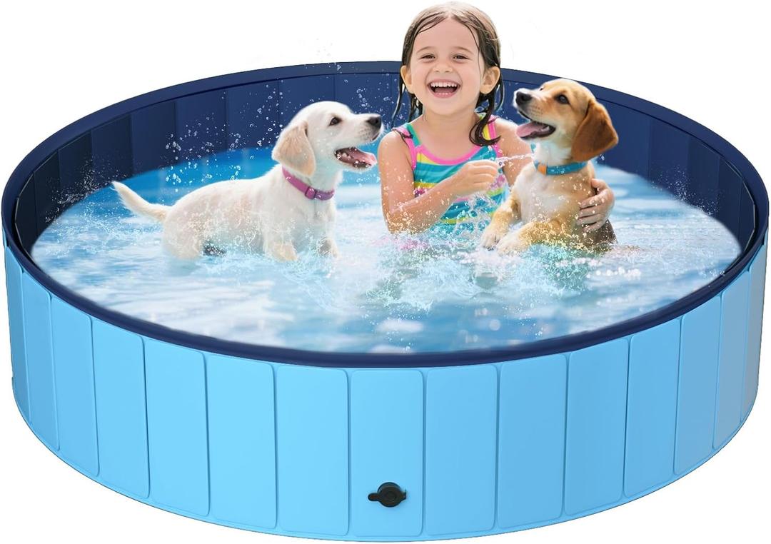UCCY Foldable Dog Pool for Large Dogs Hard Plastic Kiddie Swimming Pool Non-Slip Portable Dog Bathtubs Collapsible Multi-Use Whelping Box Ball Pit Outdoor Pool for Backyard Duck Pond Blue XL-63"x12"