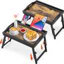 2 Pack Bed Tray Table with Adjustable Legs Breakfast Trays Serving Tray Bamboo Bed Laptap Floding Legs with Handles and Phone Holders