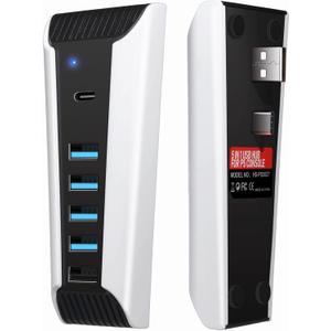 5 Port USB Hub for PS5,USB High-Speed Expansion Hub Charger USB Extender Compatible with PlayStation 5 Game Consolewith 4 USB + 1 USB Charging Port + 1 Type C Port