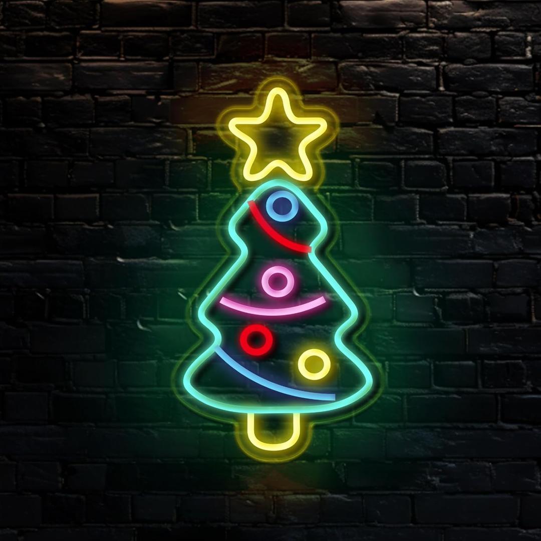 LED Neon Sign Bright Warm Glow for Business Restaurant Cafe Bar Salon Hotel Home Wall Decor USB Powered (christmas tree)
