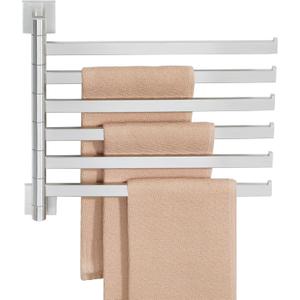 Alise Swivel Towel Rack, 6-Arm Towel Bar, Space Saving Towel Rack Wall Mount Drying Towel Holder, Swing Out Towel Holder for Bathroom Kitchen Toilet, Square SUS304 Stainless Steel, Brushed Nickel