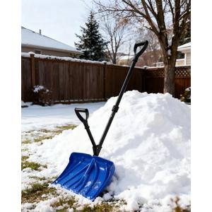 GarveeLife Ergonomic Snow Shovel 18-in Wide Blade, Heavy Duty Aluminum Snow Shovel with Dual D-Ring Handles, Lightweight & Durable Snow Removal Tool for Driveways and Sidewalks, Black and Blue
