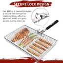 Grill Basket Extra Large, SUS304 Stainless Steel, Portable Folding BBQ Camping Grilling Rack for Fish, Vegetables, Shrimp, Barbeque Griller Cooking Accessories, Grilling Gifts for Men, Dad