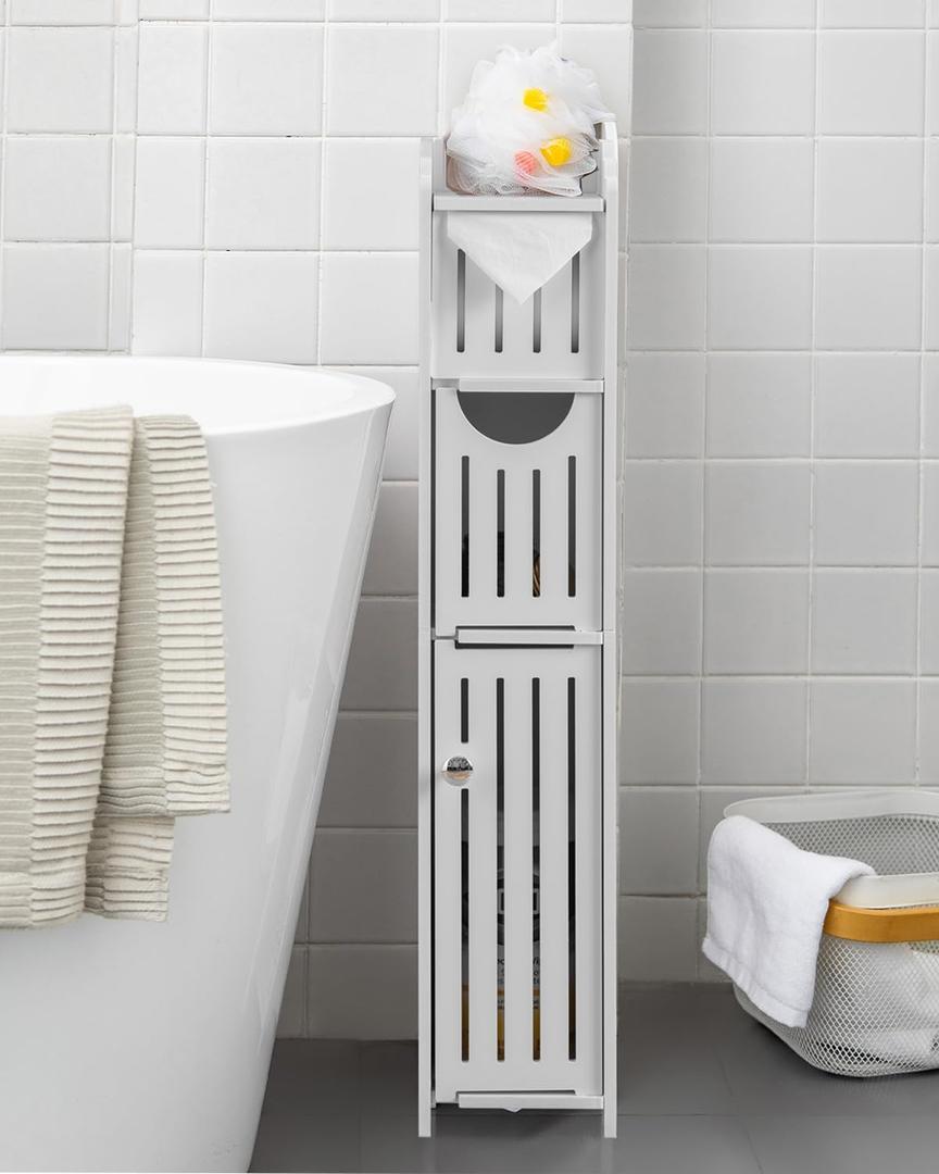 AOJEZOR Bathroom Storage Cabinet: Small Bathroom Storage - Toilet Paper Cabinet Fit for Mega Roll,White (29.9''H, White)