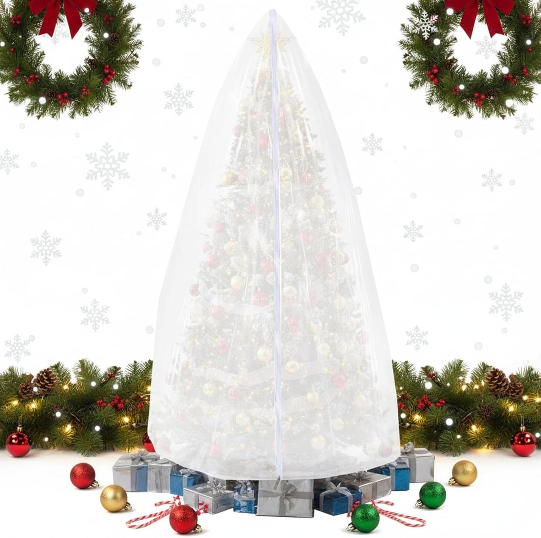 Amylove 9.84 ft Upright Christmas Tree Storage Bag White Extra Large Jumbo Christmas Tree Removal Disposal Bag with Zipper Drawstring Waterproof Tear Proof Upright Cover for Xmas Daily Home Storage