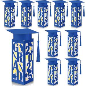 Tellingyou 9 Pcs Graduation Table Centerpieces Boxes 2025 Graduation Lantern Boxes with LED Light Small Cap Table Decorations Congrats School College Photo Props(Grad,Blue)