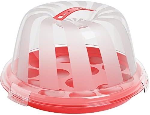 Cake Cupcake Carrier with Lid and Handle | 9" Round Cake Container Holder with Dome Cover | Plastic Pie Carrier Cake Storage Container | Easy Transport for Bunt Cake Keeper Platter Tray