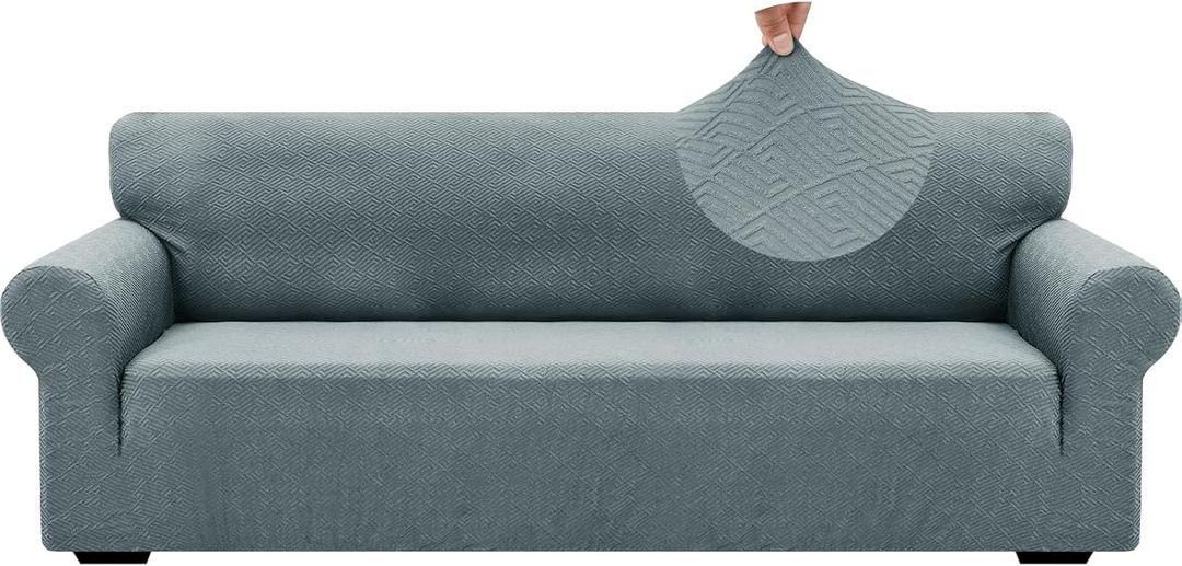 ZNSAYOTX 1 Piece Jacquard Couch Covers for 3 Cushion Couch High Stretch Sofa Cover for Pets Dogs Anti Slip Extra Large Sofa Slipcovers Furniture Protector (X-Large, New Pattern Light Grey)