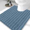 Smiry Bathroom Toilet Rugs U Shaped 24x20, Extra Soft Absorbent Non Slip Rubber Backing Chenille Contour Bath Rugs for Toilet, Machine Washable Contoured Bath Mats, Grayish Blue
