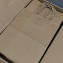 100 Pack 8x4.75x10 Inch Medium Brown Paper Bags with Handles Bulk, Joybe Kraft Paper Gift Bags for Birthday Party Favors Grocery Retail Shopping Business Goody Craft Blank Sacks (Plain Natural 100pcs)