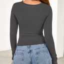 BTFBM Womens Tops 2025 Fall Clothes Long Sleeve T Shirts Boat Neck Ruched Slim Fit Casual Stretchy Going Out Outfits (Gray, M)