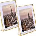 yshengood 8 x 10 Gold Picture Frame 2 Pack, Floating Photo Frame, Tabletop Picture Frame With Metal Frame And Real Glass For Home, Office Or Wedding Decoration