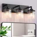 Modern Crystal Bathroom Light Fixtures, 3 Light Black Farmhouse Vanity Lights, with Crystal Glass Shade, Industrial Bathroom Lighting Fixtures Over Mirror Wall Light for Bedroom Living Room