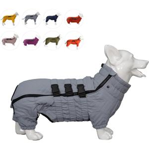 Lovelonglong Warm Dog Coat Double Layers Dog Vest, 4 Legs Covered Windproof Waterproof Reflective Warm Dog Vest Outdoor Skating Dog Costume for Corgis Dachshund Dog Gray D-S