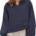 Gacaky Sweatshirt for Women Oversized Fleece Embroidered Crochet Hoodies Cropped Pullover Tops Fall Fashion Outfits Clothes (Small, Navy)
