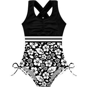 BFUSTYLE Girls One Piece Swimsuit Cute Striped Bathing Suit Hawaii Swimwear 6-17 Years