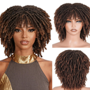 Braided Wigs for Black Women and Men Dreadlock Wig Short Afro Wig Layered Glueless Passion Twist Hair Faux Locs Crochet Hair Curly Synthetic Wig with Bangs (#1B Ombre Brown, 12 Inch)