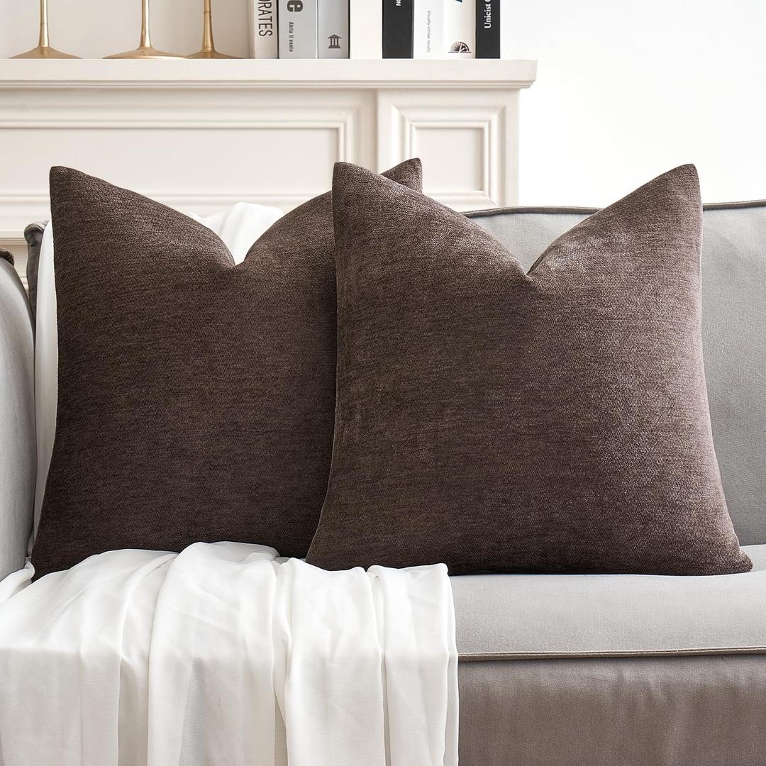 MIULEE Pack of 2 Dark Brown Decorative Pillow Covers 18x18 Inch Soft Chenille Couch Throw Pillows Farmhouse Cushion Covers for Home Decor Sofa Bedroom Living Room