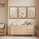 JLTULT Beige Floral Wall Art Set of 3, Solid Wood Frames, 20 x 30 in Each