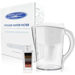 Crystal Quest Water Filter Pitcher- 12-Cup Capacity, Includes 1 Long-Life Filter, BPA Free, Meets NSF Standard 42 - Filters up to 2,000 Gallons  Alkalizing/White
