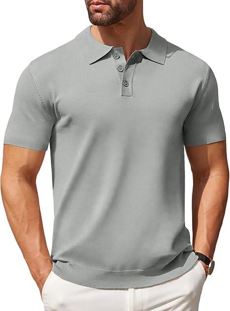 COOFANDY Mens Knit Polo Shirts Casual Short Sleeve Classic Polo Shirts Button Down Golf Shirts Army Green XXXL